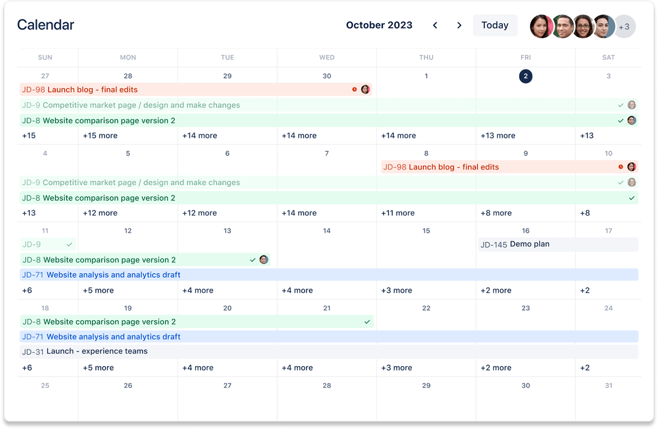 Capture d'écran du calendrier